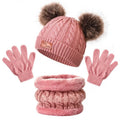 2025 Winter Warm Kids Hat Scarf Gloves Set Thickened Knit Pom Pom Beanie for Babies Soft and Cozy