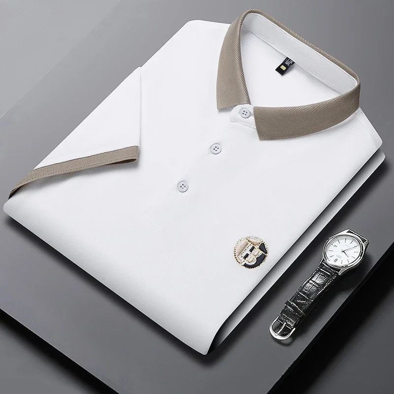 2025 Men's New Embroidered Cotton Business Leisure Short Sleeved POLO Shirt Fashion Short Sleeved Comfortable and Breathable Top
