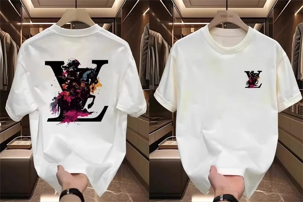 Trendy brand Korean Wave high-end fashionable men's and women's short-sleeved T-shirts, round-neck printed, half-sleeved casual