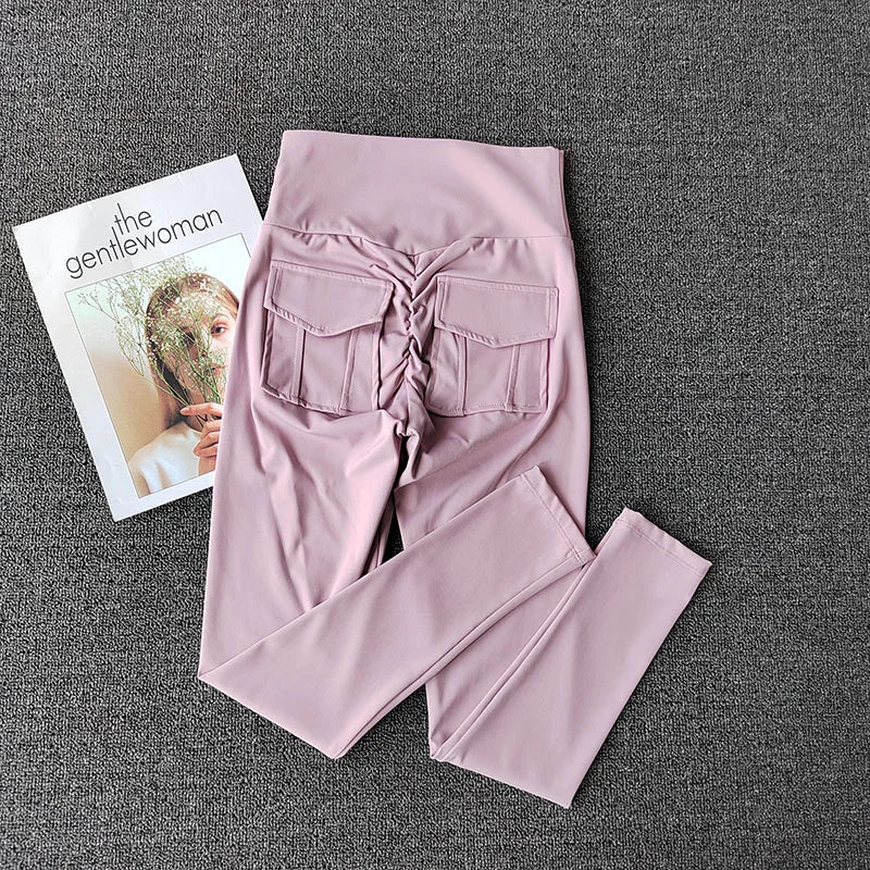 TRY TO BN Fitness Yoga Pants Sports Stretch Leggings Back Pockets Women High Waist Push Up Leggings Workout Running Gym Clothing