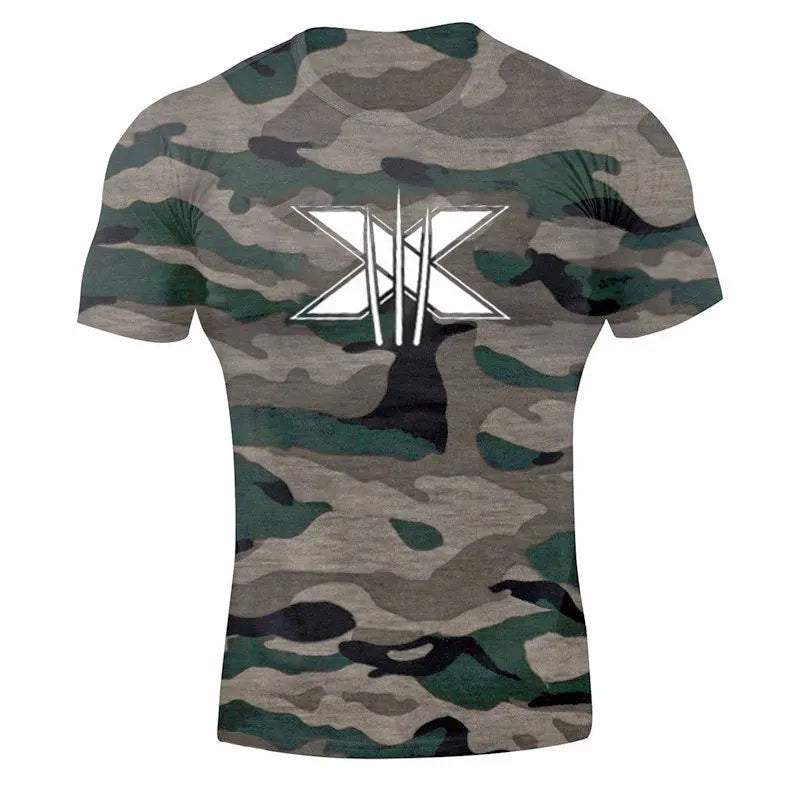 Men's Gym Fitness Clothing Man Cotton Sports Short Sleeve T-shirt Running Training Slim Printed Shirt Sweatshirt Casual Tops