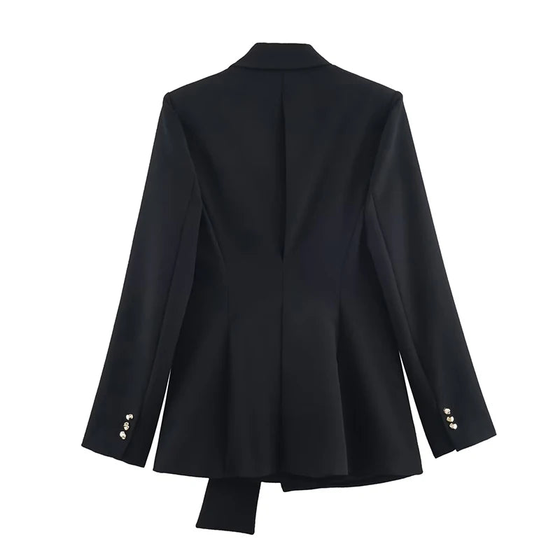 Women's Suit Pants Two-Piece Set Buckle Decoration Long Sleeve Blazer Coat + Straight-Leg Pants 2 Pieces Sets Chic Woman Outfits