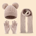 A winter cute double-ball fleece and thickened set of 3-14Y children's tassel scarves, hats and gloves