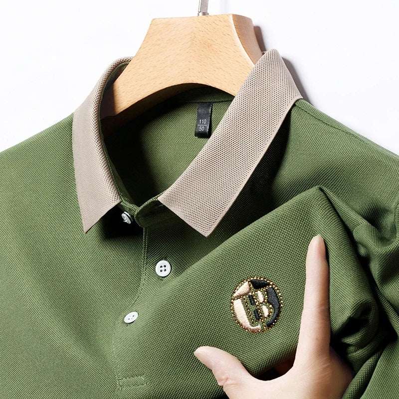 2025 Men's New Embroidered Cotton Business Leisure Short Sleeved POLO Shirt Fashion Short Sleeved Comfortable and Breathable Top