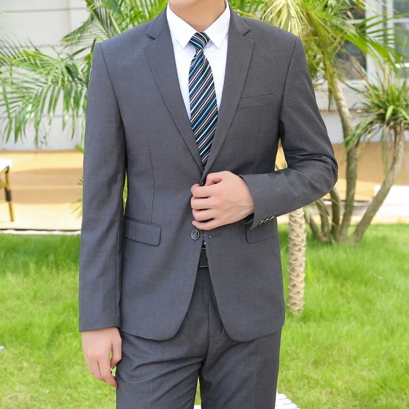 Suit  Men's Casual Formal Business Gentleman Solid Color Hosting Four Seasons Slimming (Blazer+Trousers) Wedding Fashion Suit