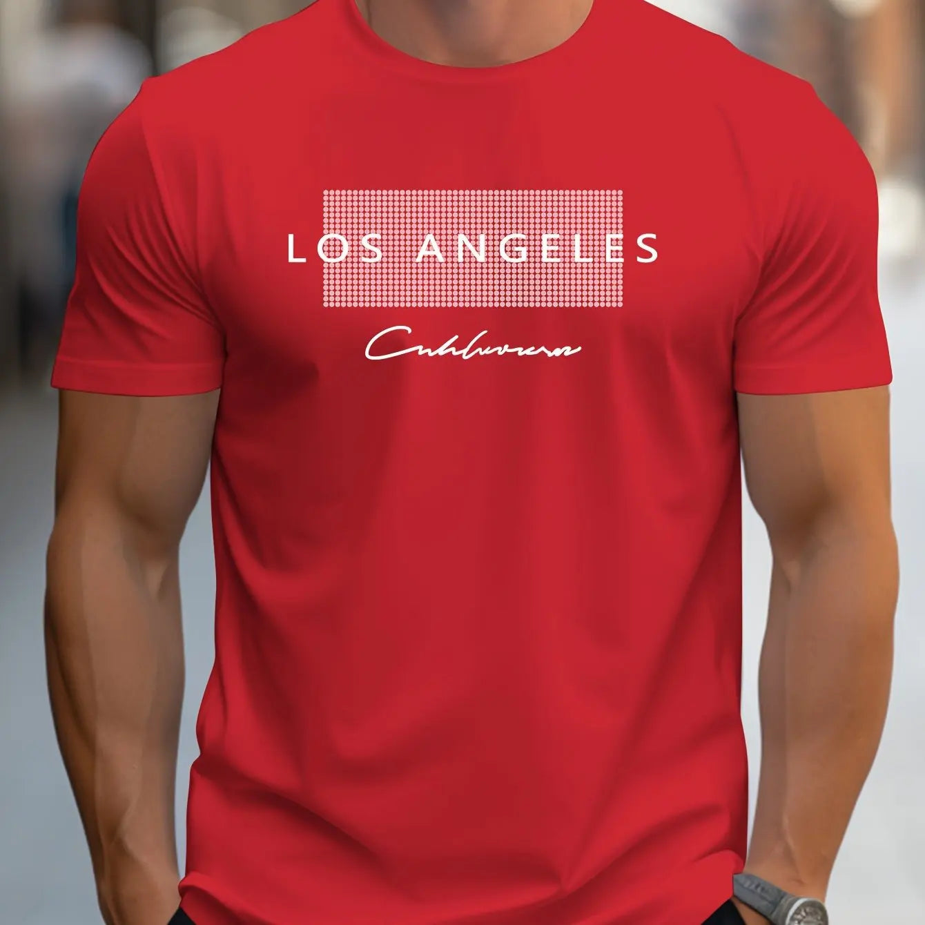 Men's 100% cotton summer loose fit large Los Angeles Graphic printed slim fit casual sports round neck short sleeved T-shirt top
