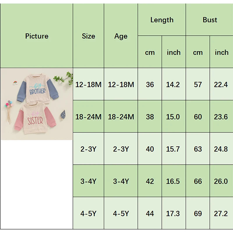 Toddler Clothes Baby Girl Boy Big Sister Crewneck Sweatshirt Big Brother Oversized Sweater Waffle Fall Children's Clothing