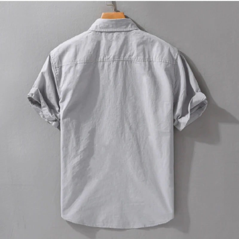 Summer New Casual Pure Cotton Thin Short Sleeve Shirts Men Clothing Soft Solid Color Streetwear FY969