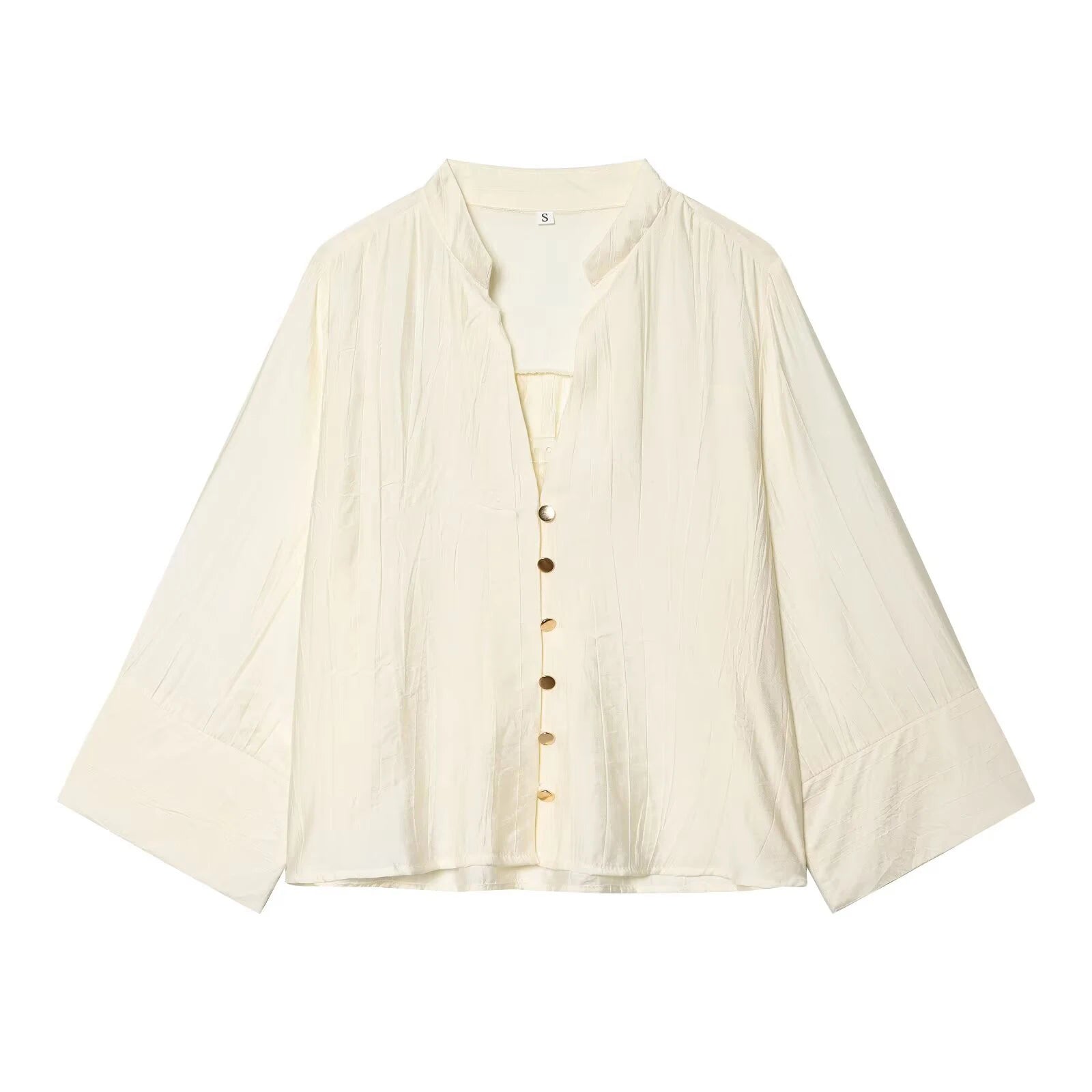 Autumn new women's loose and simple V-neck long sleeved shirt with elastic waist and wide leg pants set