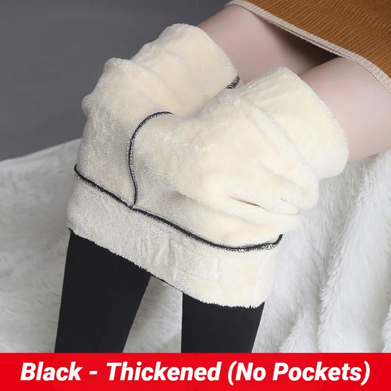 Women Thermal Leggings Winter Warm Sexy Elastic Translucent Pantyhose Female Fleece High Waist Slim Thicken Tight Pants Black