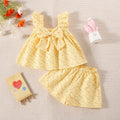 Summer New Two-Piece Set For Baby Girls With Halter Bow Small Flying Sleeve Love Polka Dot Printed Pleated Shorts Light Casual S