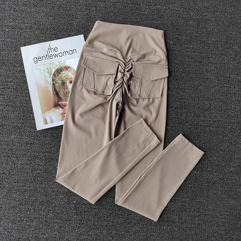 TRY TO BN Fitness Yoga Pants Sports Stretch Leggings Back Pockets Women High Waist Push Up Leggings Workout Running Gym Clothing