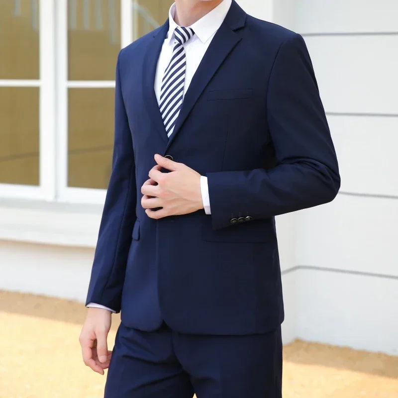 Suit  Men's Casual Formal Business Gentleman Solid Color Hosting Four Seasons Slimming (Blazer+Trousers) Wedding Fashion Suit