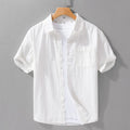 Summer New Casual Pure Cotton Thin Short Sleeve Shirts Men Clothing Soft Solid Color Streetwear FY969