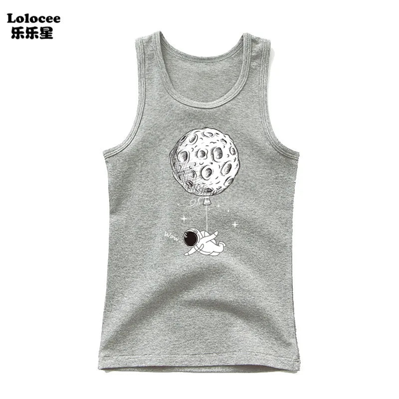 2024 Toddler Kid Clothes Summer Cotton Vest Top Boys Sleeveless Cartoon Dabbing Astronaut T-shirt Children Singlets
