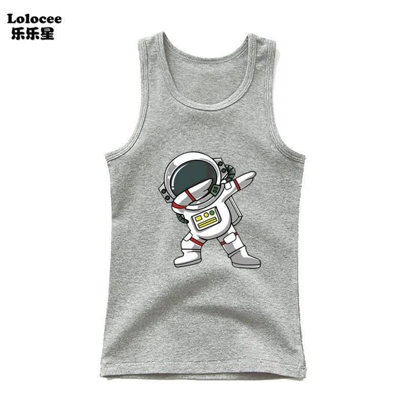 2024 Toddler Kid Clothes Summer Cotton Vest Top Boys Sleeveless Cartoon Dabbing Astronaut T-shirt Children Singlets