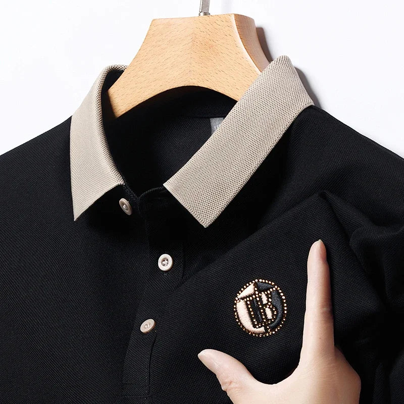 2025 Men's New Embroidered Cotton Business Leisure Short Sleeved POLO Shirt Fashion Short Sleeved Comfortable and Breathable Top