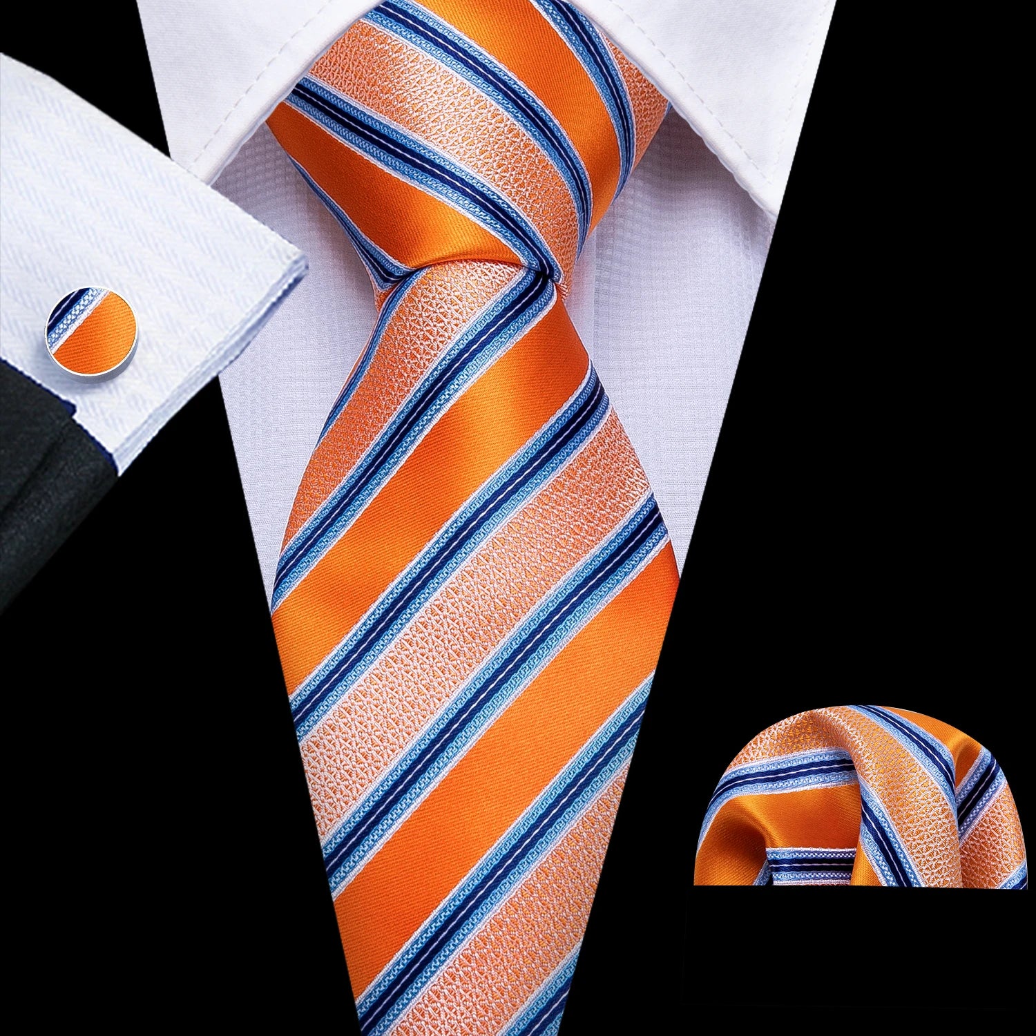 Male Luxury Neck Tie For Men Business Red Striped Tie Hanky Cufflinks Set Neckwear Wedding Party Casual