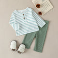 Toddler Baby Boys Clothes Fall Outfit Striped Crew Neck Long Sleeve Sweatshirt & Pants 2Pcs Set For 1-3Y Casual Daily Clothes