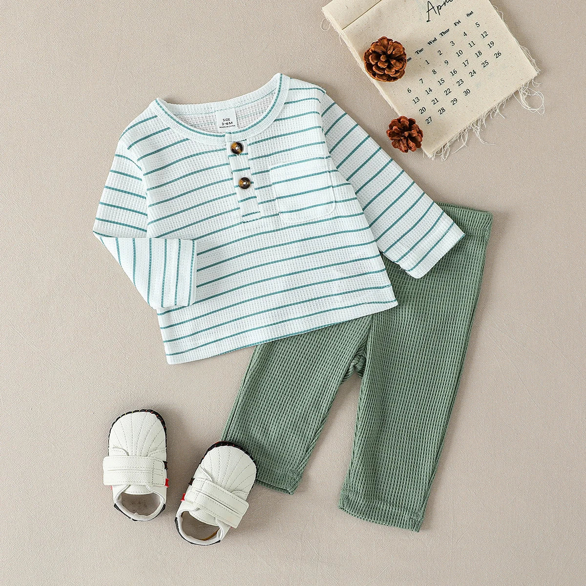 Toddler Baby Boys Clothes Fall Outfit Striped Crew Neck Long Sleeve Sweatshirt & Pants 2Pcs Set For 1-3Y Casual Daily Clothes
