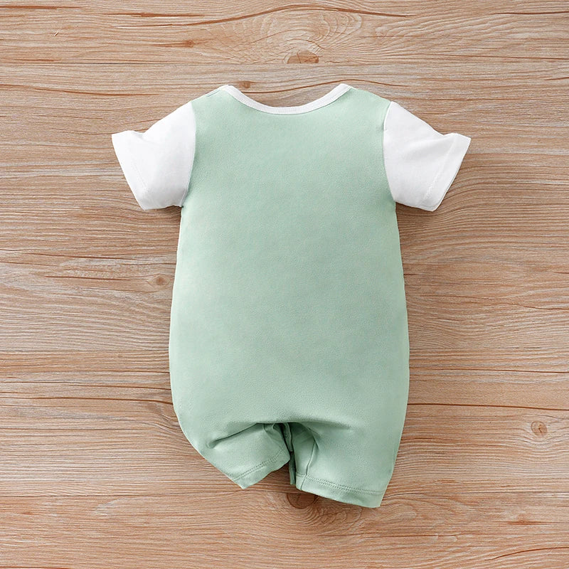 Newborn baby fake two-piece strap giraffe soft, comfortable and cute round-neck jumpsuit