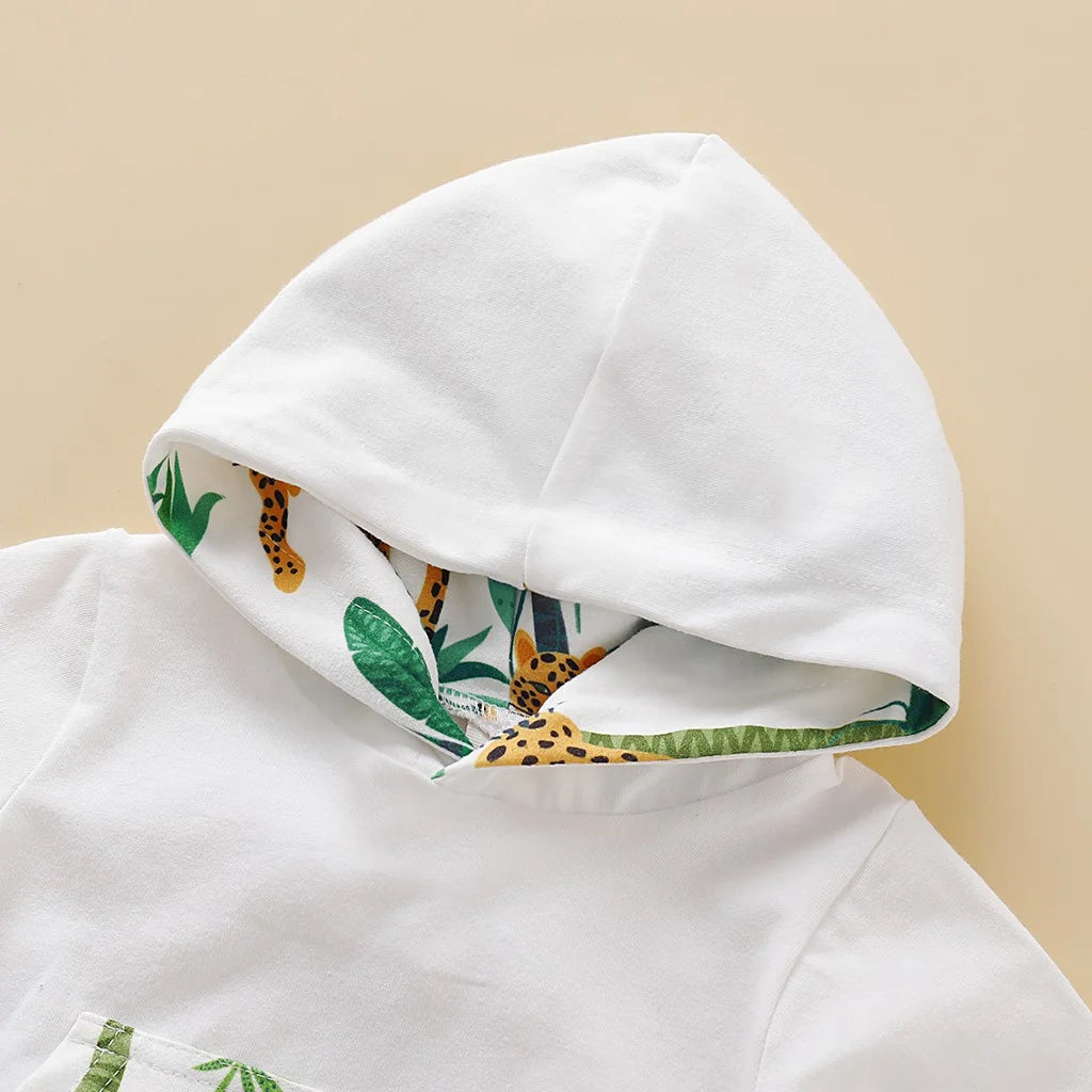 2-pieces Children Clothing Sets Leopard Hooded Top + Animal Print Pants Boys Girls Suits Autumn Long Sleeve Kid Clothes for baby