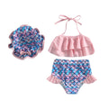 Kid Girls Bikini Swimsuit Sleeveless Halter Neck Swimwear Ruffle Crop Tops Vest Shorts Infant Bathing Suit with Hat