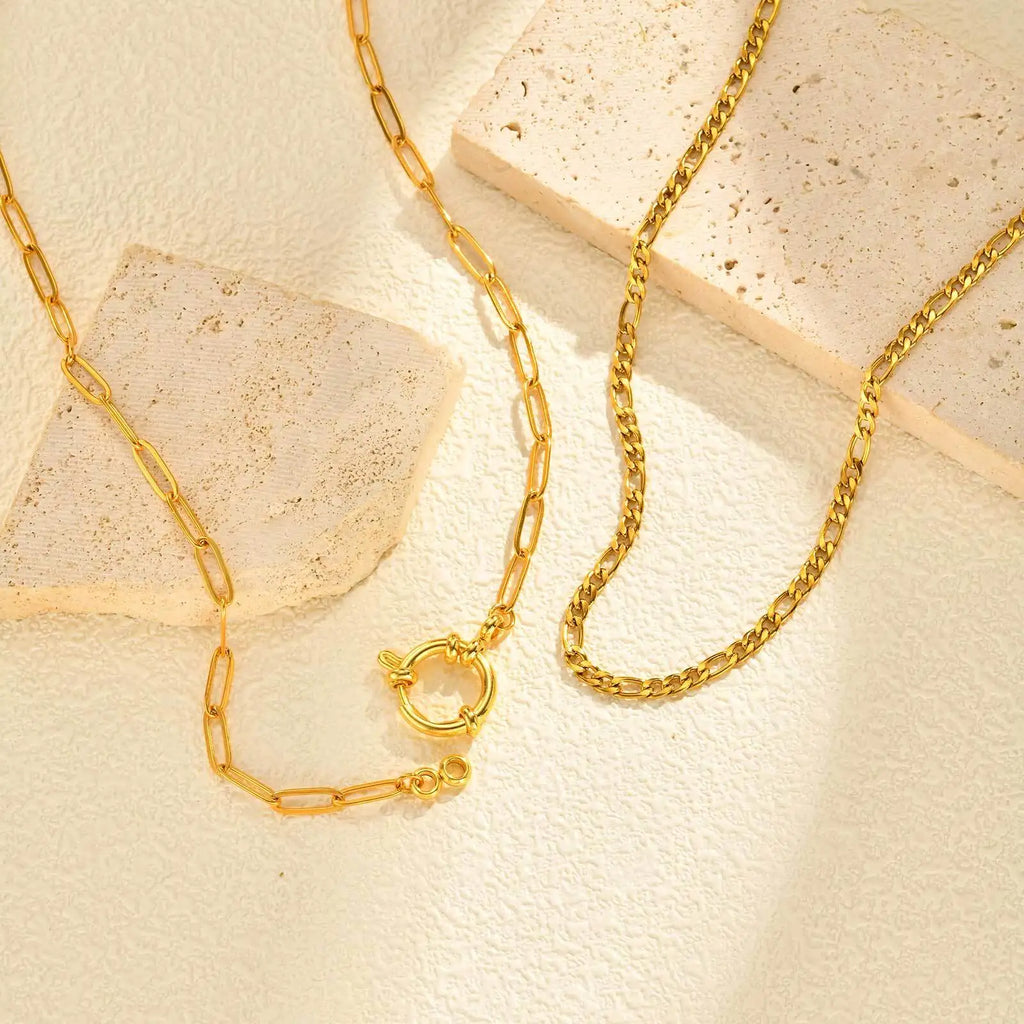 Trendy Layered Necklace for Women, 18K Gold Plated Stainless Steel Link Chain Modern Minimalist Jewelry
