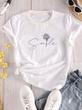 Flower & Letter Print Crew Neck T-Shirt, Casual Short Sleeve T-Shirt For Spring & Summer, Women's Clothing