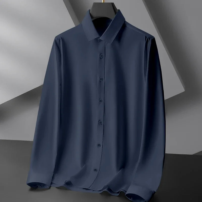 New Men's Business Casual Long Sleeved Solid Color Shirt Wrinkle Resistant Wrinkle Free Comfortable All Season Versatile Top