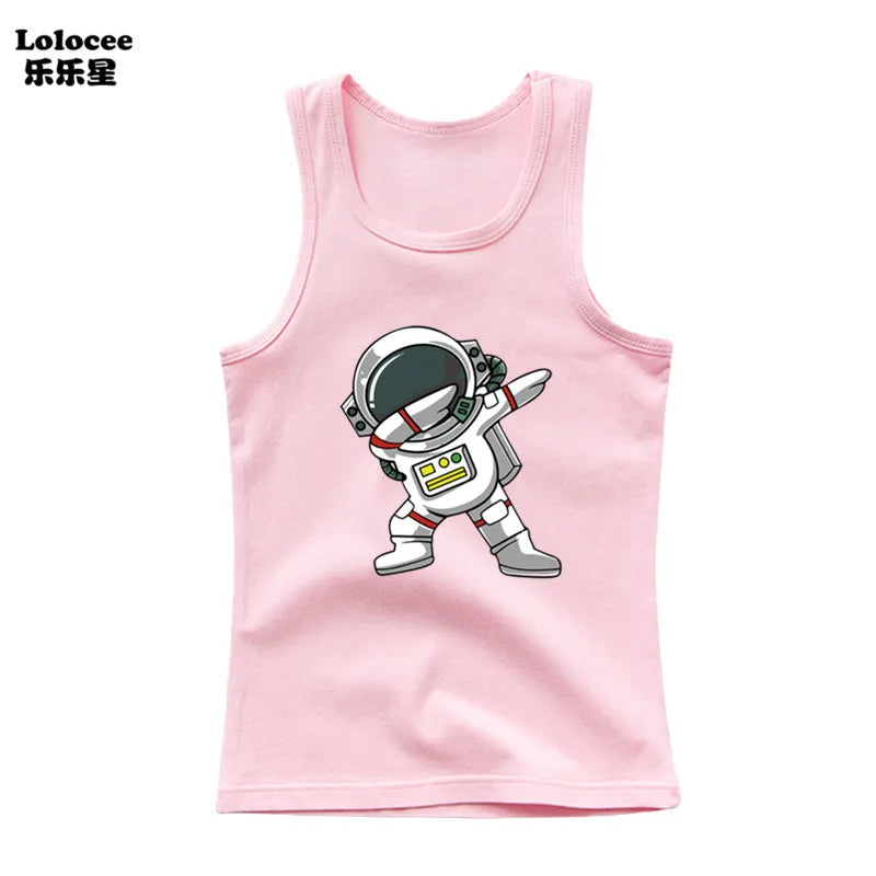 2024 Toddler Kid Clothes Summer Cotton Vest Top Boys Sleeveless Cartoon Dabbing Astronaut T-shirt Children Singlets