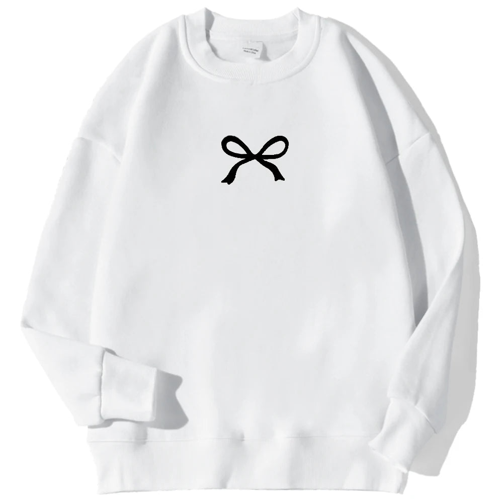 Casual Women's Sweatshirts Kawaii Bow Graphic Prints Pullover Comfortable Warm Oversize Hoodie Autumn Fleece Soft Female Clothes