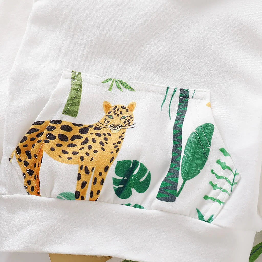 2-pieces Children Clothing Sets Leopard Hooded Top + Animal Print Pants Boys Girls Suits Autumn Long Sleeve Kid Clothes for baby
