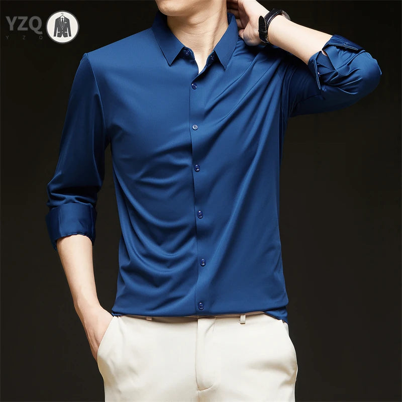 New Men's Business Casual Long Sleeved Solid Color Shirt Wrinkle Resistant Wrinkle Free Comfortable All Season Versatile Top
