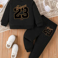 Toddler 2-Piece Outfit | Chicago Number 23 Print Long Sleeve Top + Black Pants | Spring Autumn Kids Sports Clothing Set