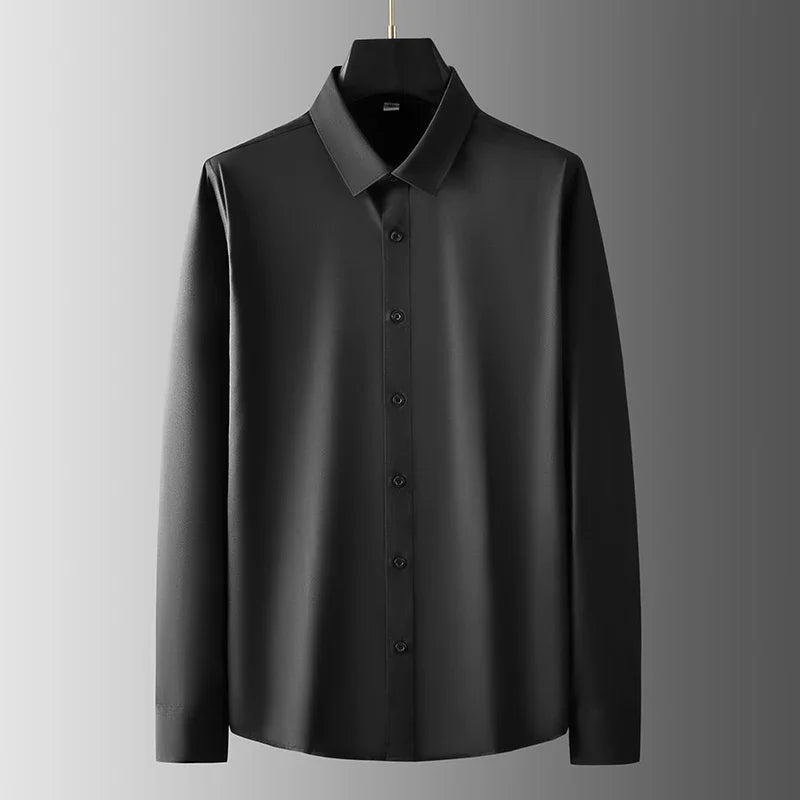 New Men's Business Casual Long Sleeved Solid Color Shirt Wrinkle Resistant Wrinkle Free Comfortable All Season Versatile Top