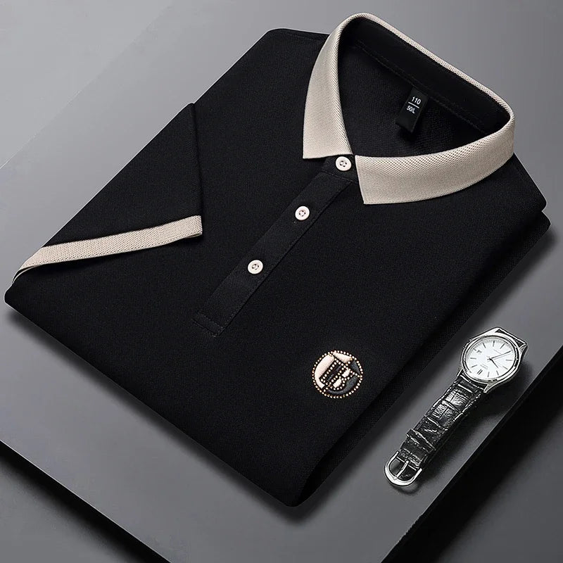 2025 Men's New Embroidered Cotton Business Leisure Short Sleeved POLO Shirt Fashion Short Sleeved Comfortable and Breathable Top
