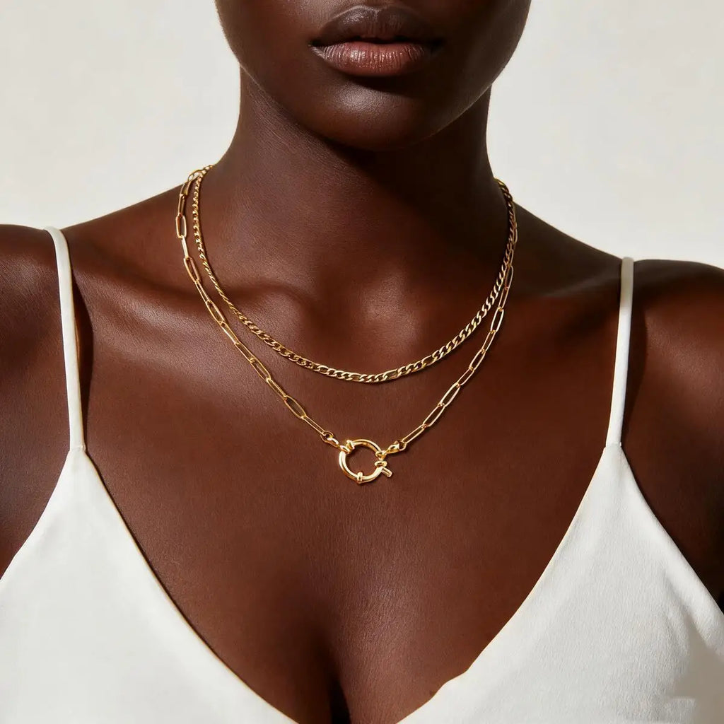 Trendy Layered Necklace for Women, 18K Gold Plated Stainless Steel Link Chain Modern Minimalist Jewelry