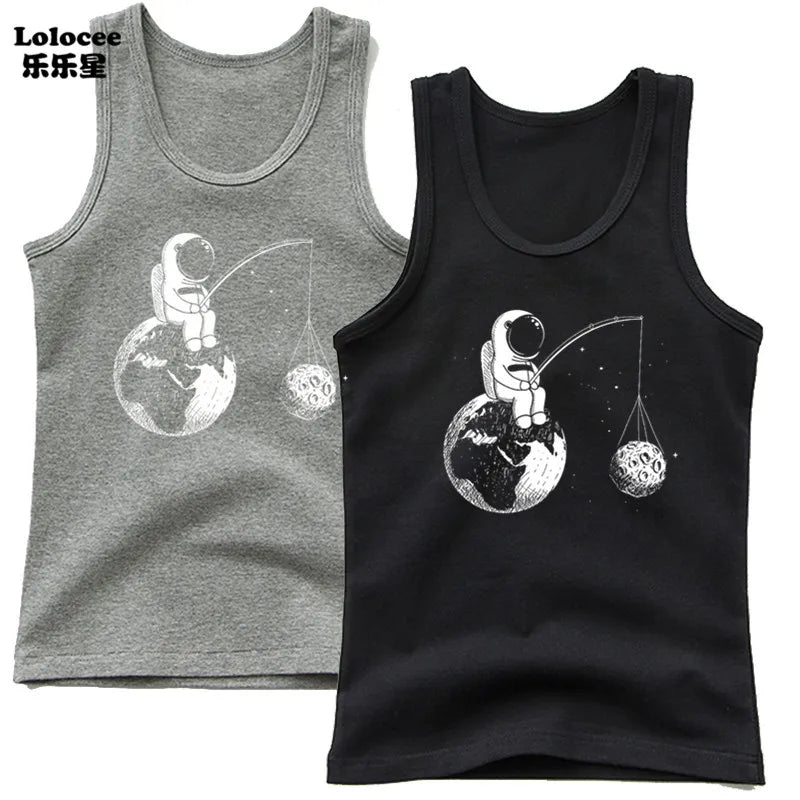 2024 Toddler Kid Clothes Summer Cotton Vest Top Boys Sleeveless Cartoon Dabbing Astronaut T-shirt Children Singlets