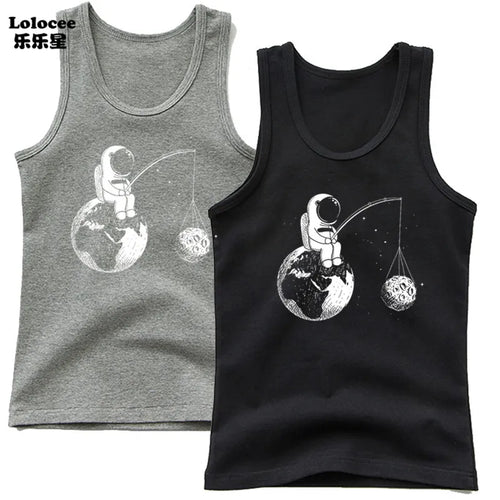 2024 Toddler Kid Clothes Summer Cotton Vest Top Boys Sleeveless Cartoon Dabbing Astronaut T-shirt Children Singlets