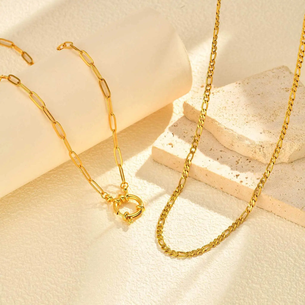 Trendy Layered Necklace for Women, 18K Gold Plated Stainless Steel Link Chain Modern Minimalist Jewelry