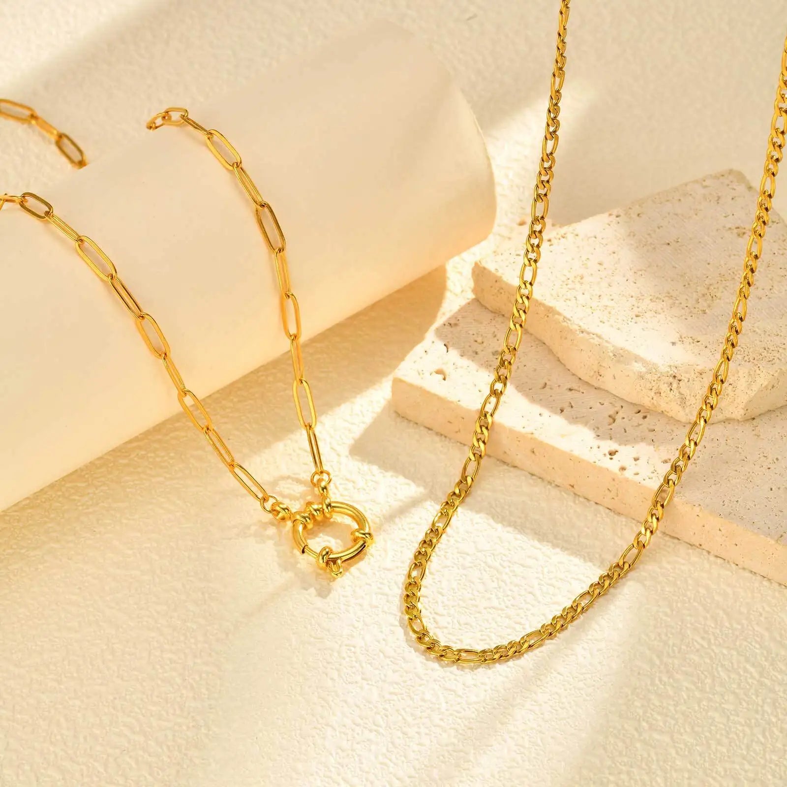 Trendy Layered Necklace for Women, 18K Gold Plated Stainless Steel Link Chain Modern Minimalist Jewelry