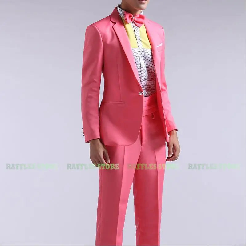 Mens Suit New Long-sleeved Men's Suits Pants Hosted Theatrical Tuxedos Wedding Prom Male Red Yellow Blue Formal Regular Clothes