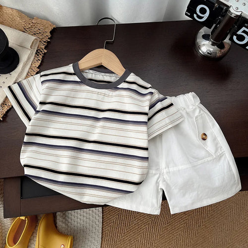 Baby Boy Clothes	Set T-shirt+Shorts Kids Boy Summer Clothing Set Stripe Baby Boy Outfit Set Infant Toddler T-Shirt & Pants