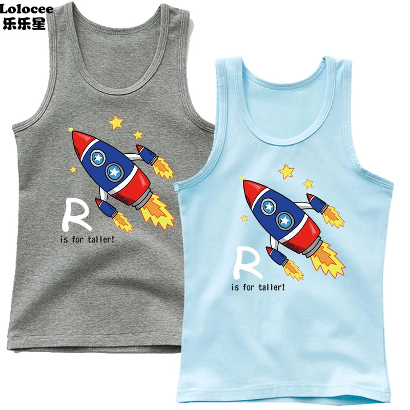 2024 Toddler Kid Clothes Summer Cotton Vest Top Boys Sleeveless Cartoon Dabbing Astronaut T-shirt Children Singlets