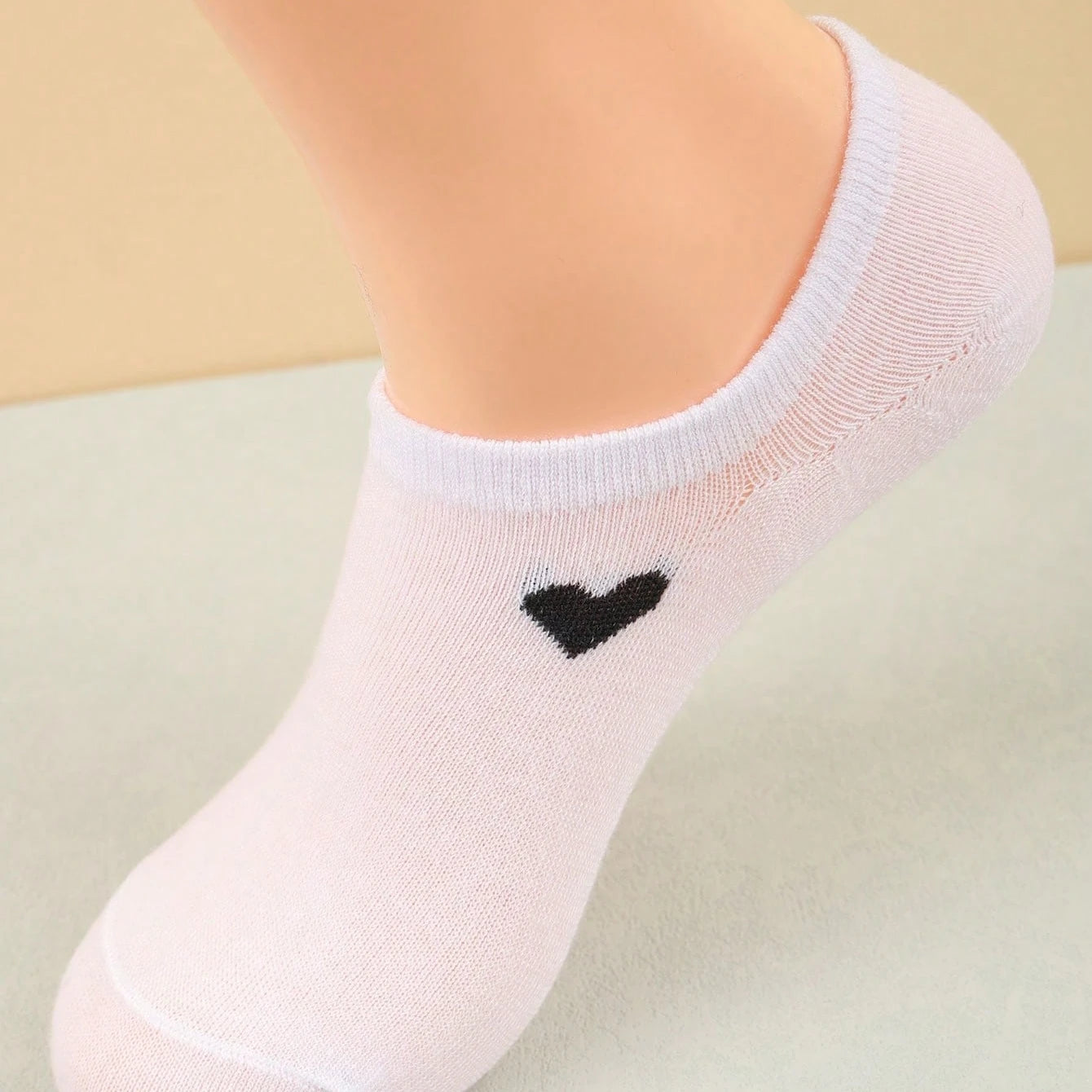 Women's No-Show Socks – Heart Pattern, Black, White & Gray, Versatile and Classic, Comfortable, Breathable, Moisture-Wicking