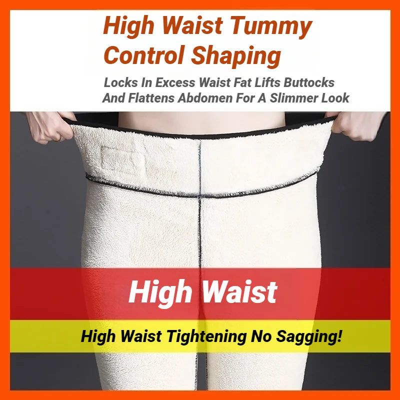 Women Thermal Leggings Winter Warm Sexy Elastic Translucent Pantyhose Female Fleece High Waist Slim Thicken Tight Pants Black