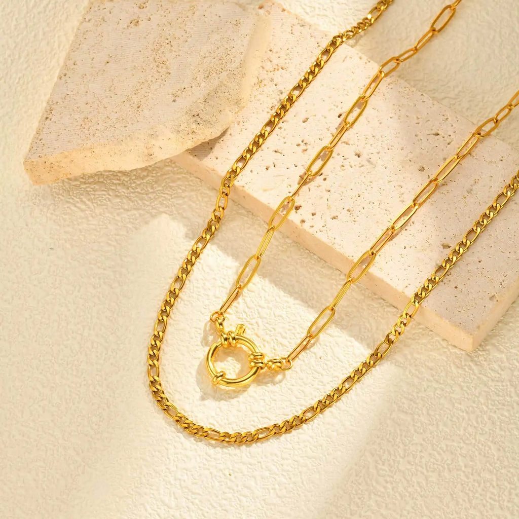 Trendy Layered Necklace for Women, 18K Gold Plated Stainless Steel Link Chain Modern Minimalist Jewelry
