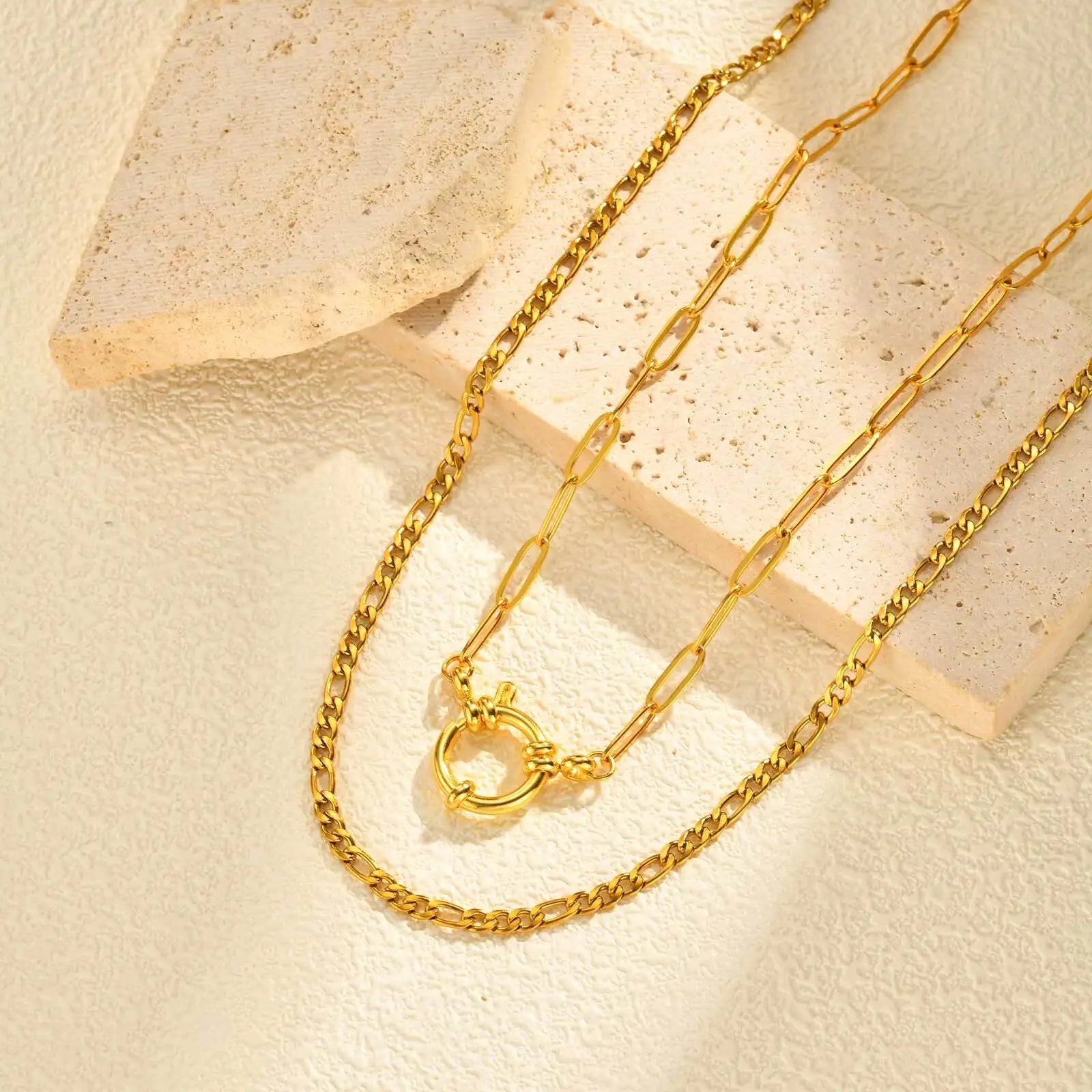 Trendy Layered Necklace for Women, 18K Gold Plated Stainless Steel Link Chain Modern Minimalist Jewelry