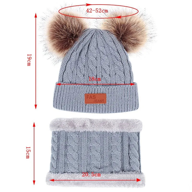 2025 Winter Warm Kids Hat Scarf Gloves Set Thickened Knit Pom Pom Beanie for Babies Soft and Cozy